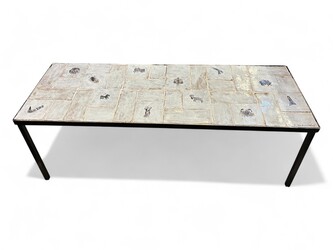 F 486 AS ceramic tiles coffee table with zodiac signs, 1960