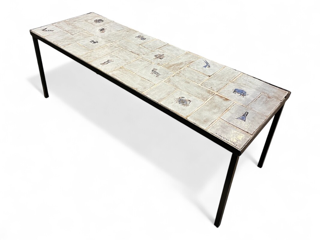 F 486 AS ceramic tiles coffee table with zodiac signs, 1960