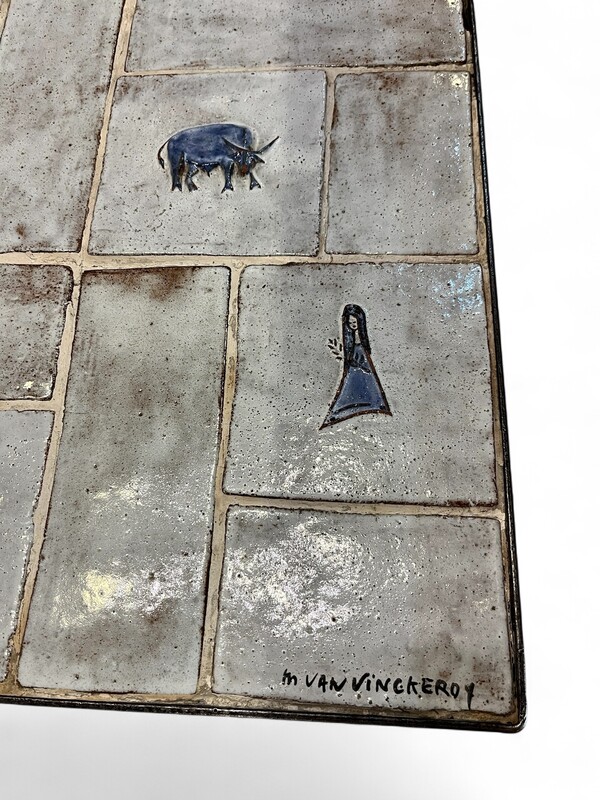 F 486 AS ceramic tiles coffee table with zodiac signs, 1960