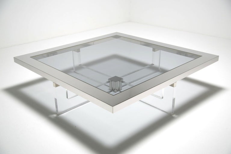 F 488 YD chrome lucite and glass coffee table, 1970’s