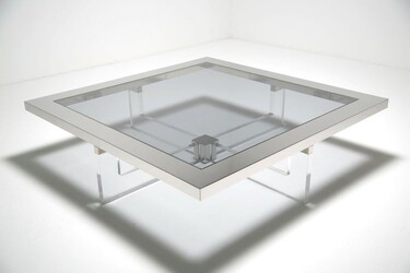 F 488 YD chrome lucite and glass coffee table, 1970’s