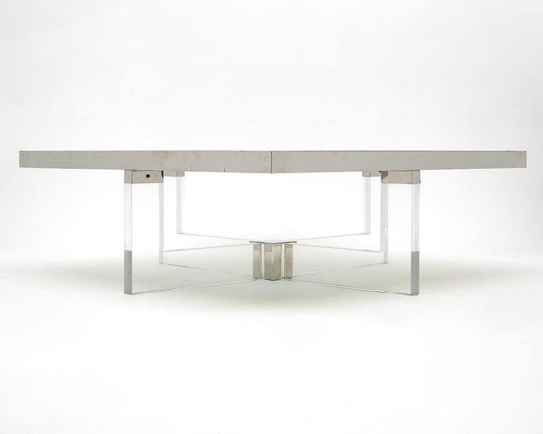 F 488 YD chrome lucite and glass coffee table, 1970’s