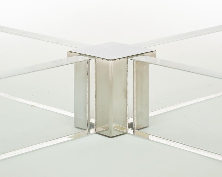 F 488 YD chrome lucite and glass coffee table, 1970’s