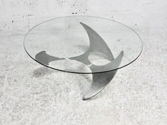 F 489 TH round aluminium and glass coffee table by KNUT HESTERBERG