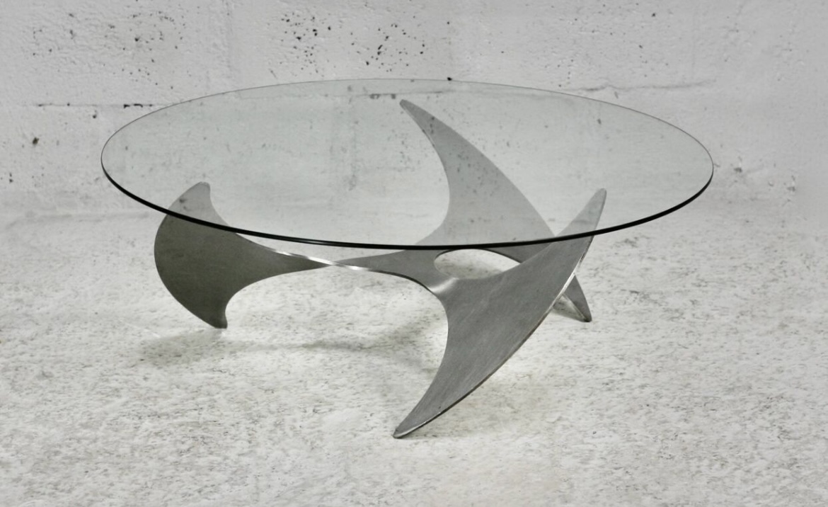 F 489 TH round aluminium and glass coffee table by KNUT HESTERBERG