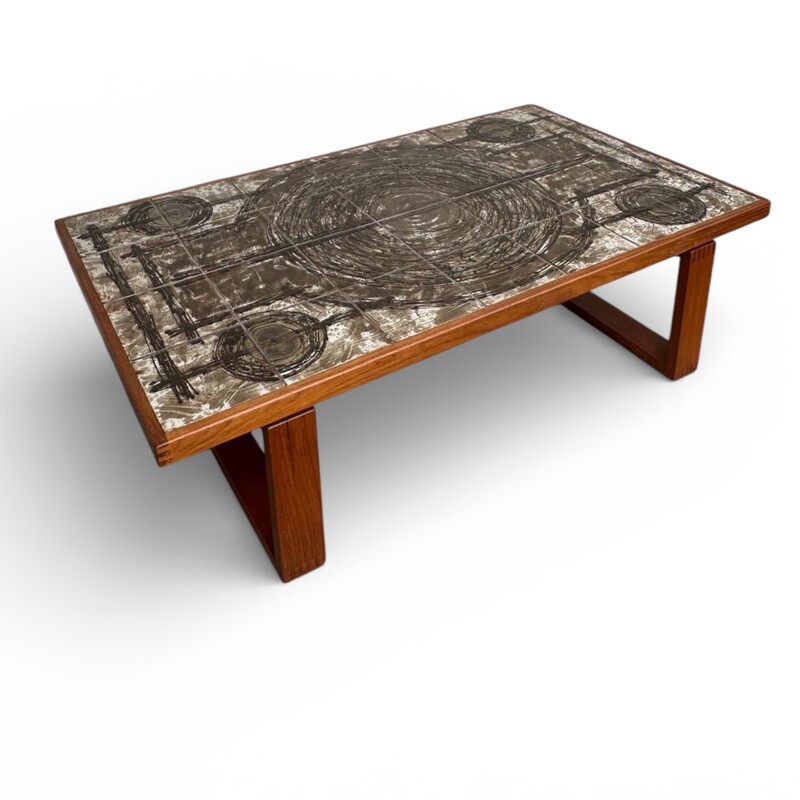 F 490 JB Brutalist Teak & Tile Coffee Table Ox-Art for Trioh Mobelfabrik 1973 Made in Denmark