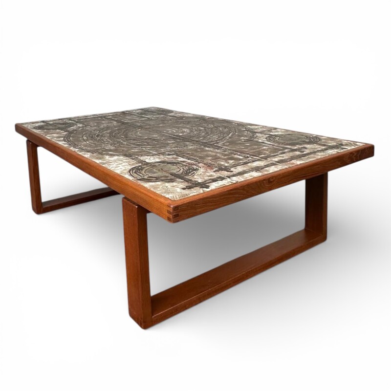 F 490 JB Brutalist Teak & Tile Coffee Table Ox-Art for Trioh Mobelfabrik 1973 Made in Denmark