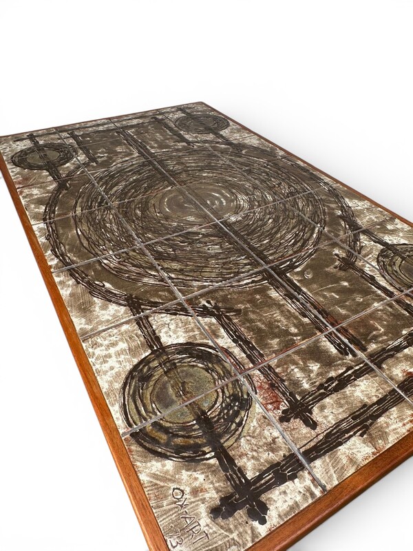 F 490 JB Brutalist Teak & Tile Coffee Table Ox-Art for Trioh Mobelfabrik 1973 Made in Denmark