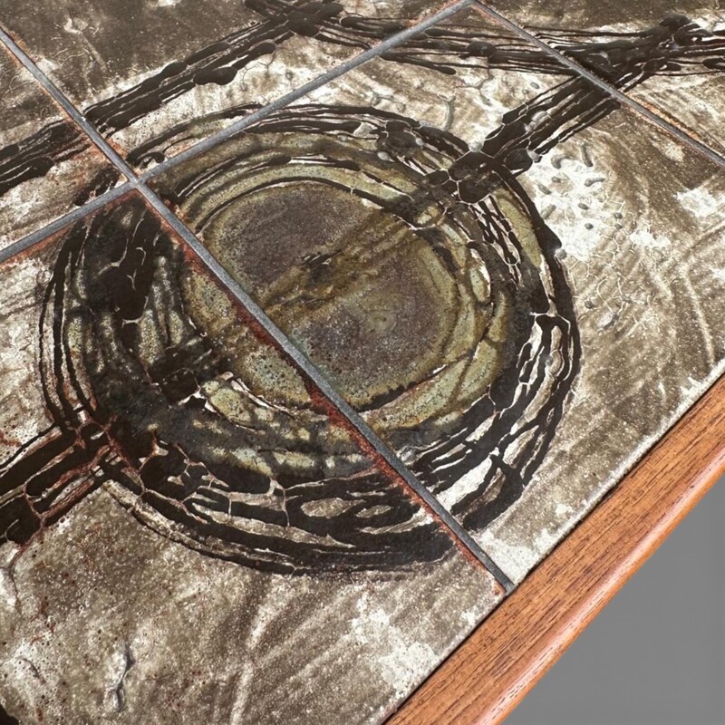 F 490 JB Brutalist Teak & Tile Coffee Table Ox-Art for Trioh Mobelfabrik 1973 Made in Denmark