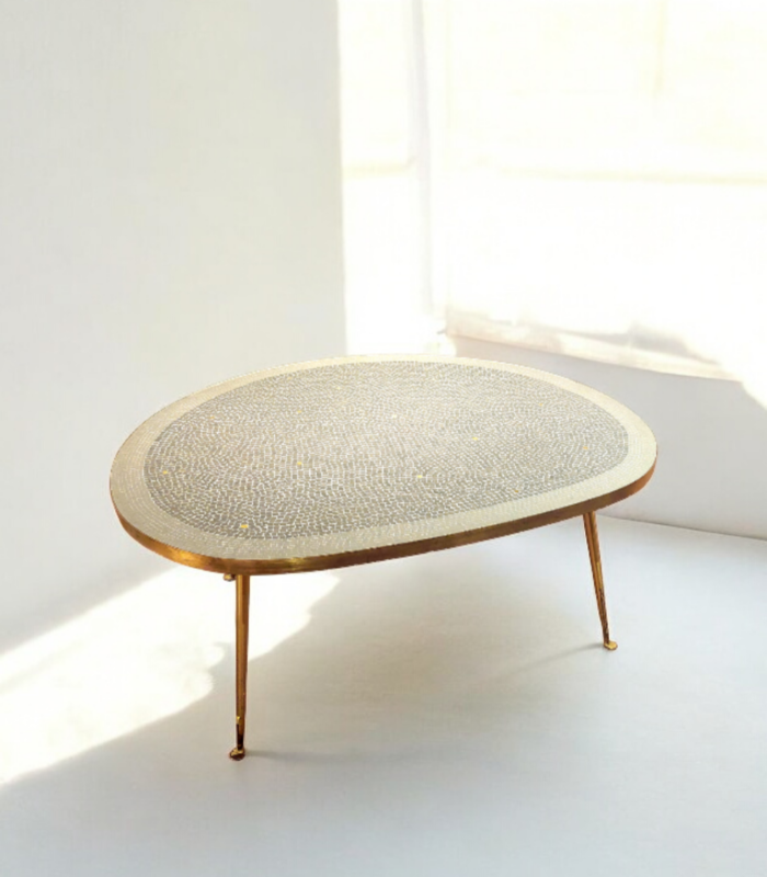F 490 JC mosaic and brass coffee table by Berthold Muller 1950s 
