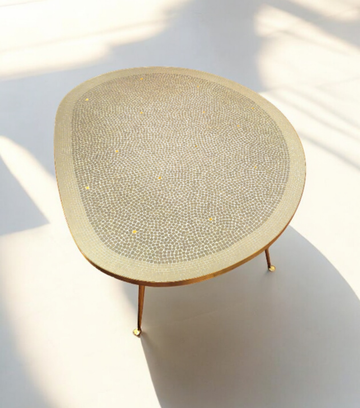 F 490 JC mosaic and brass coffee table by Berthold Muller 1950s 