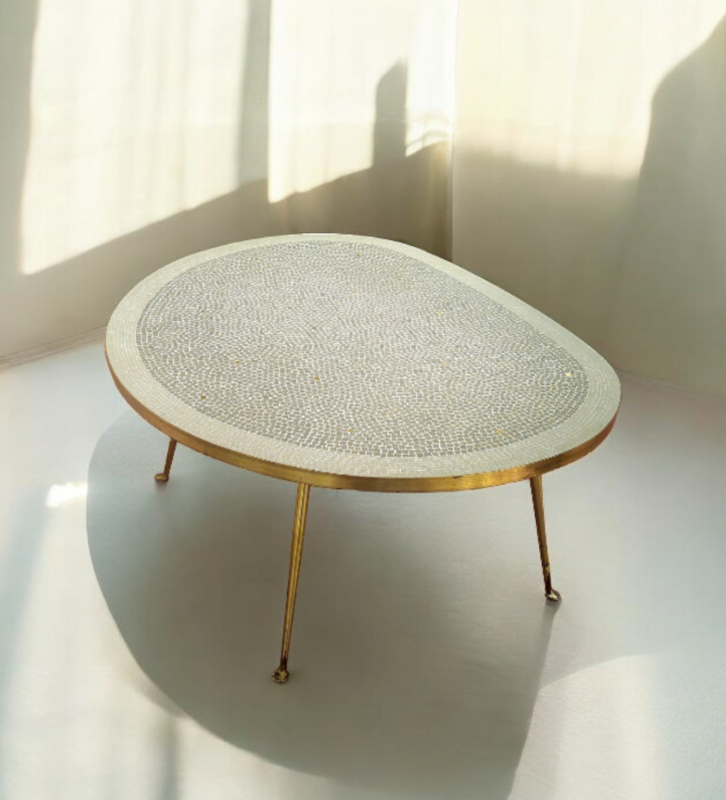 F 490 JC mosaic and brass coffee table by Berthold Muller 1950s 
