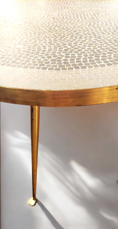 F 490 JC mosaic and brass coffee table by Berthold Muller 1950s 