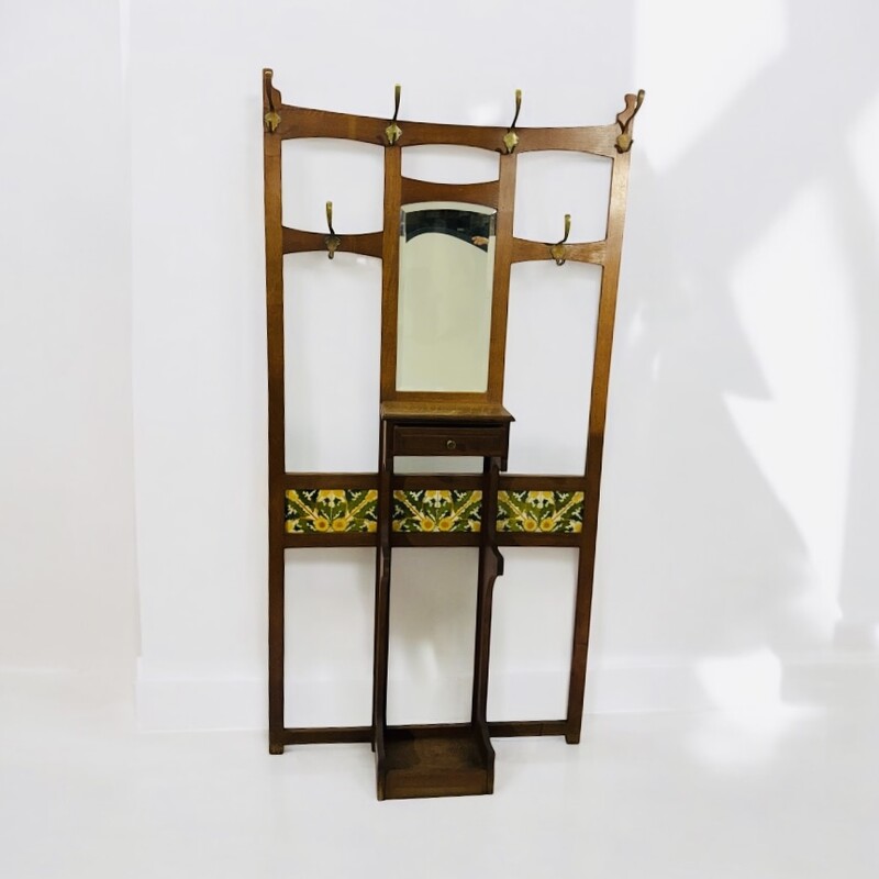 F 491 YO Coat rack Art Nouveau brass and ceramic 