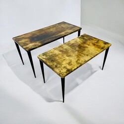 F 492 AG pair is coffee table by Aldo Tura goatskin