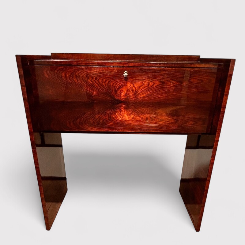 F 493 AS Art Deco style secretary desk ca 1930, exotic wood and birdseye maple, repolished with a buffer