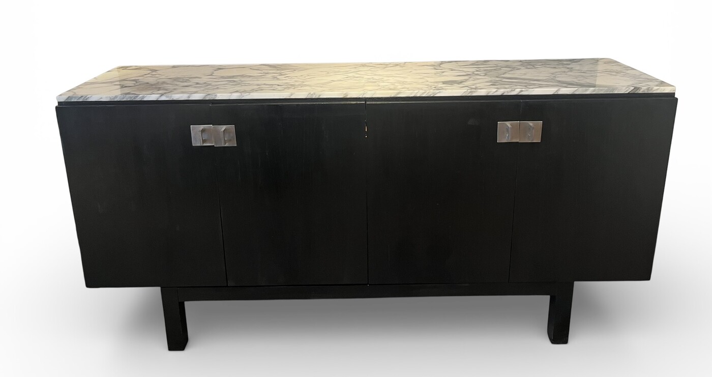 F 497 JFC black sideboard with marble top by Florence Knoll
