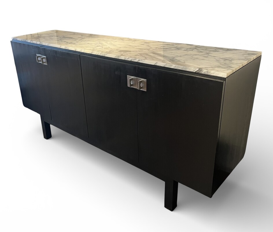 F 497 JFC black sideboard with marble top by Florence Knoll