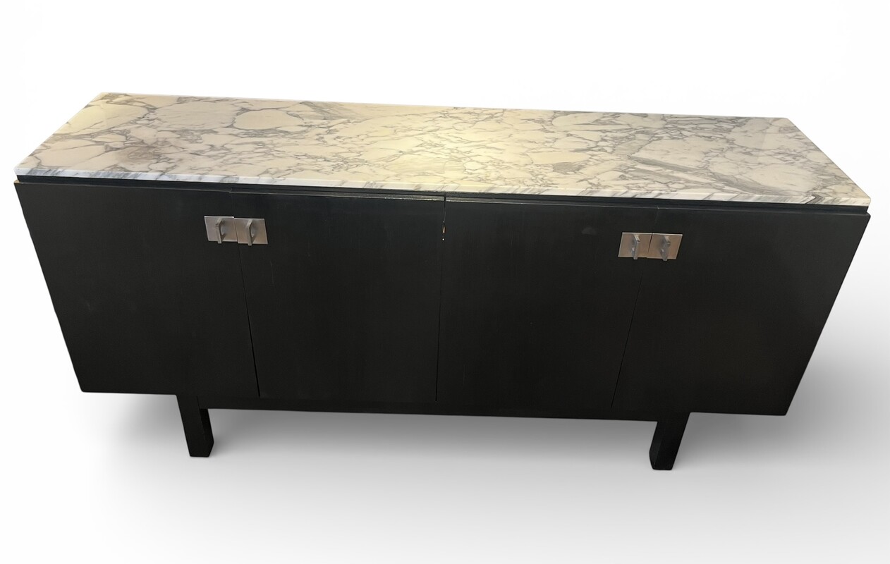 F 497 JFC black sideboard with marble top by Florence Knoll