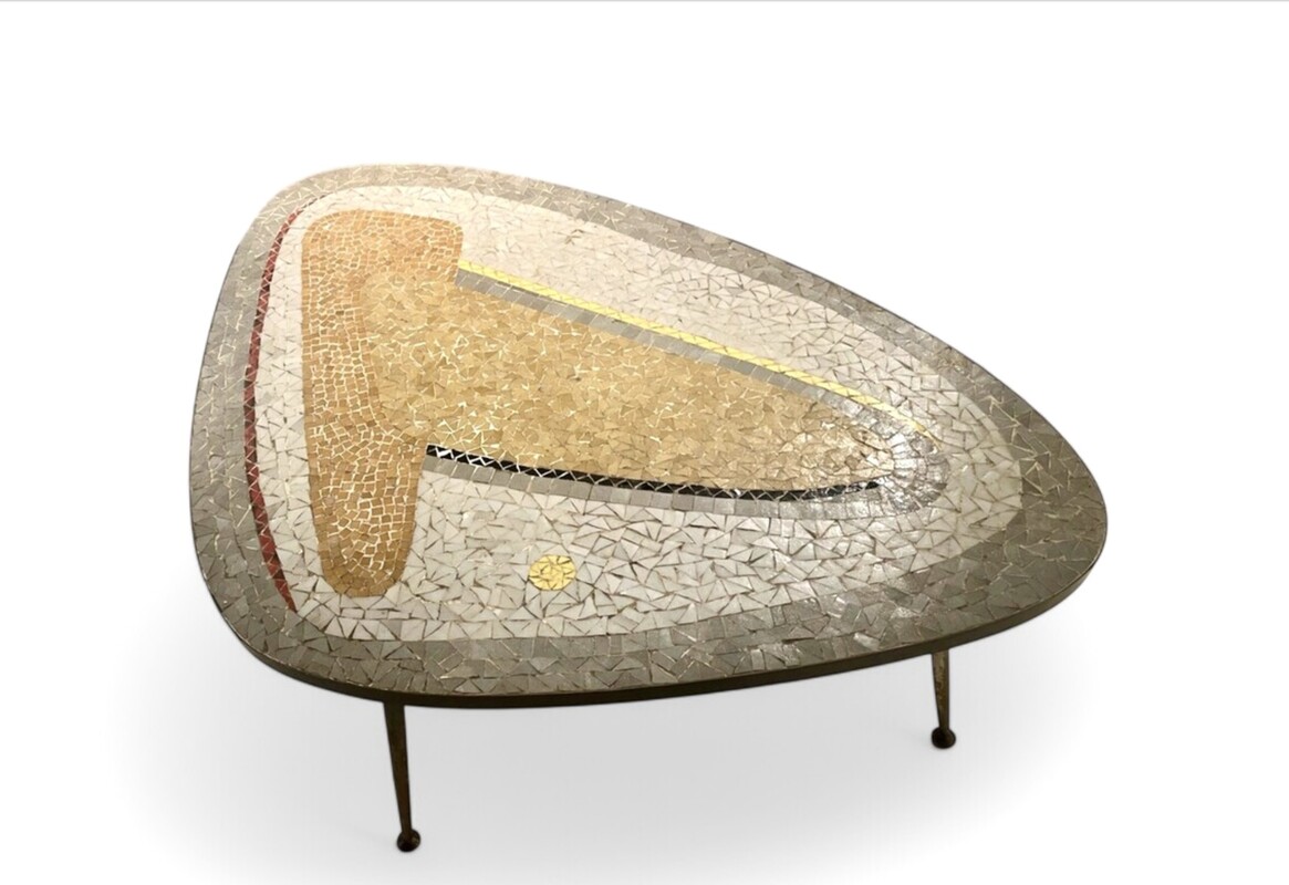 F 500 AS Mosaïc and brass coffee table by Berthold Muller 1950s