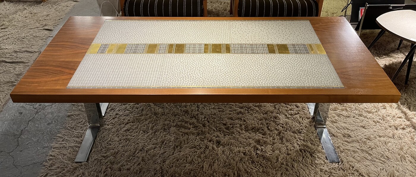F 509 JC mosaic and walnut coffee table by Berthold Muller, Germany, 1960’s