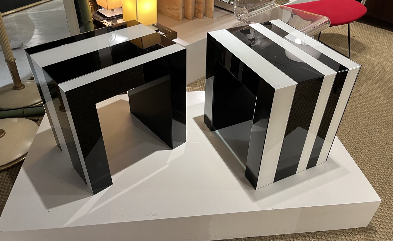 F 519 YD pair of black and white opaline side tables 