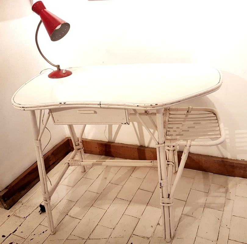 F 546 JC Rattan freeform writing desk by Louis Sognot France 1950s
