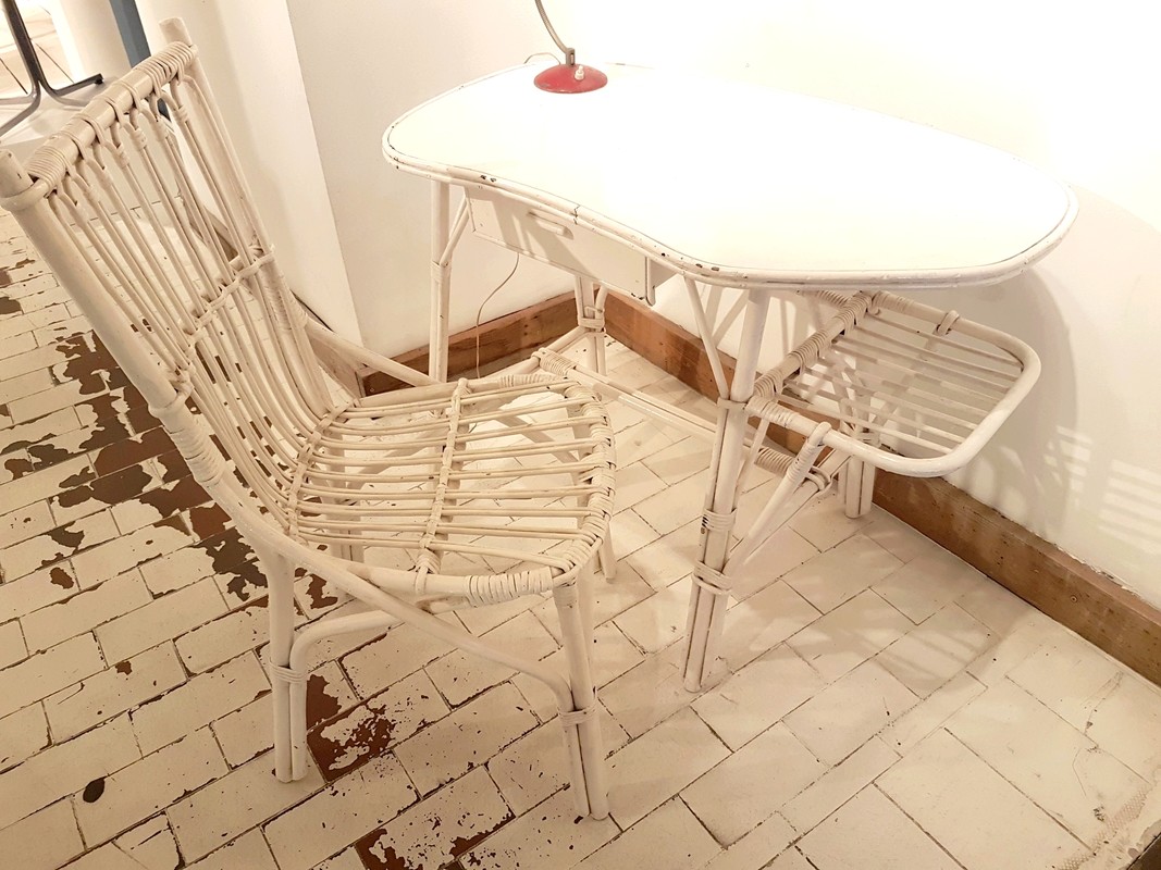 F 546 JC Rattan freeform writing desk by Louis Sognot France 1950s