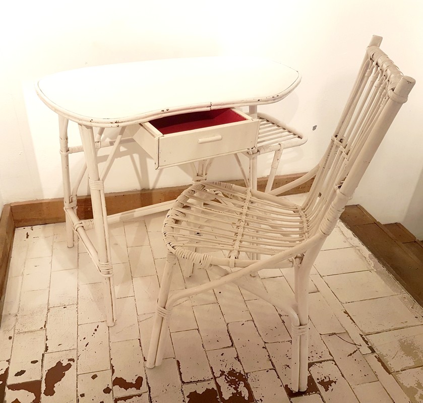 F 546 JC Rattan freeform writing desk by Louis Sognot France 1950s
