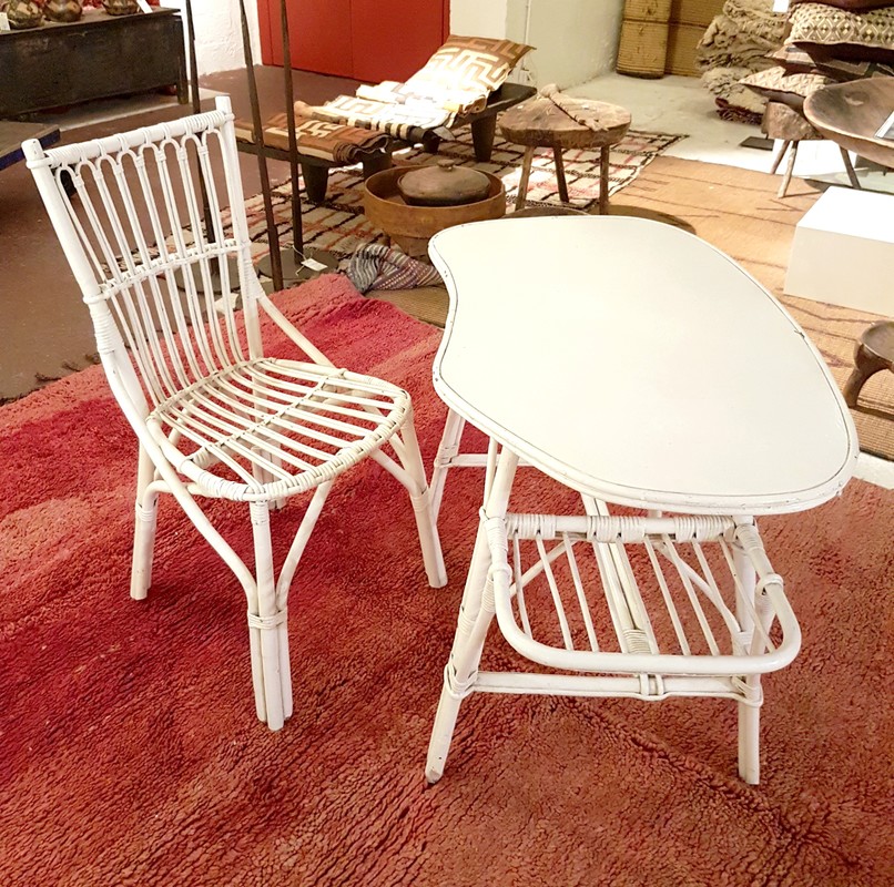 F 546 JC Rattan freeform writing desk by Louis Sognot France 1950s