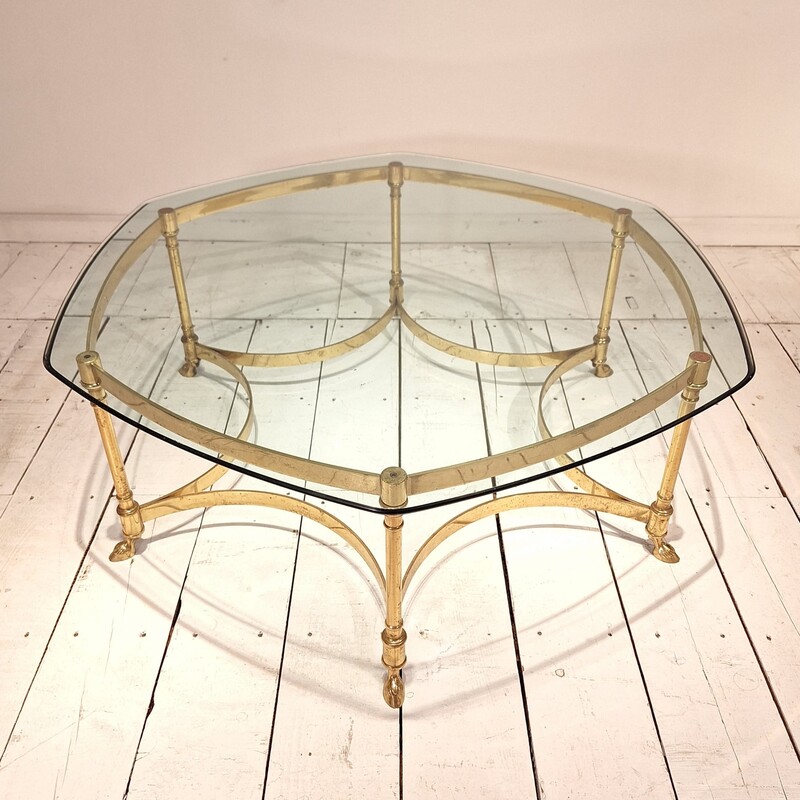 F 565 APO brass and glass Hollywood Regency Labarge coffee table, 1970’s