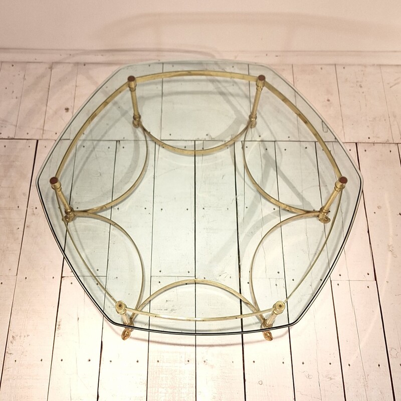 F 565 APO brass and glass Hollywood Regency Labarge coffee table, 1970’s