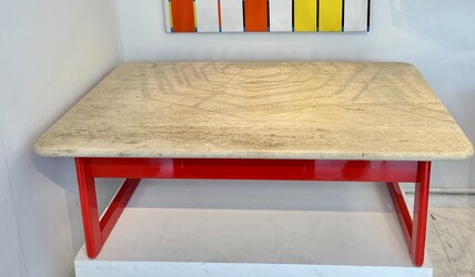 F 595 SC travertine and red laquered wood coffee table 