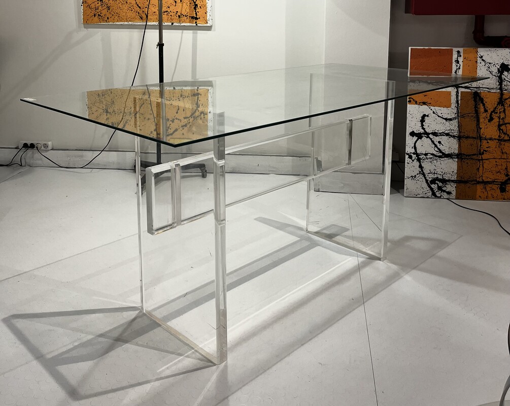 F 716 PG lucite and glass desk 