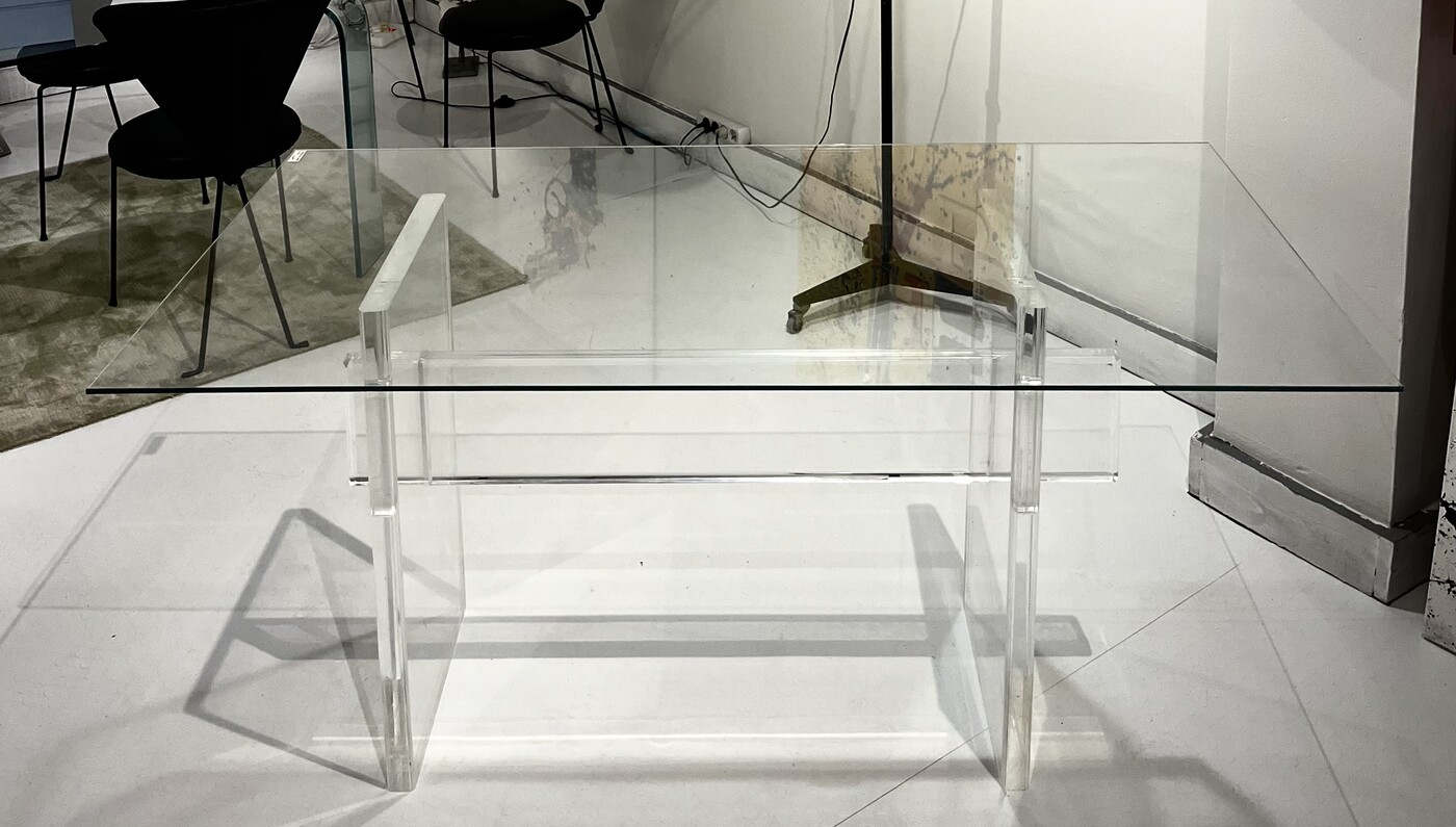 F 716 PG lucite and glass desk 