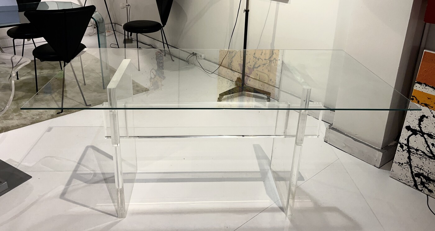 F 716 PG lucite and glass desk 