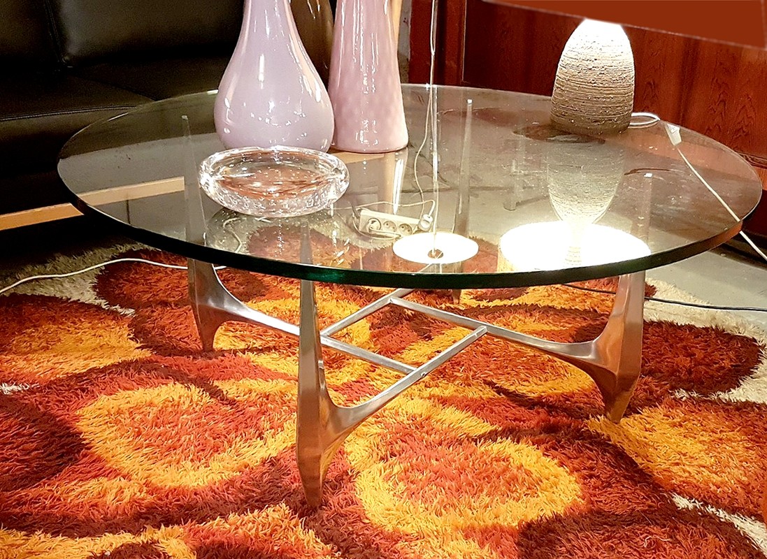 F 801 JC Aluminium cast and glass coffee table by K Hesterberg for Ronald Schmitt