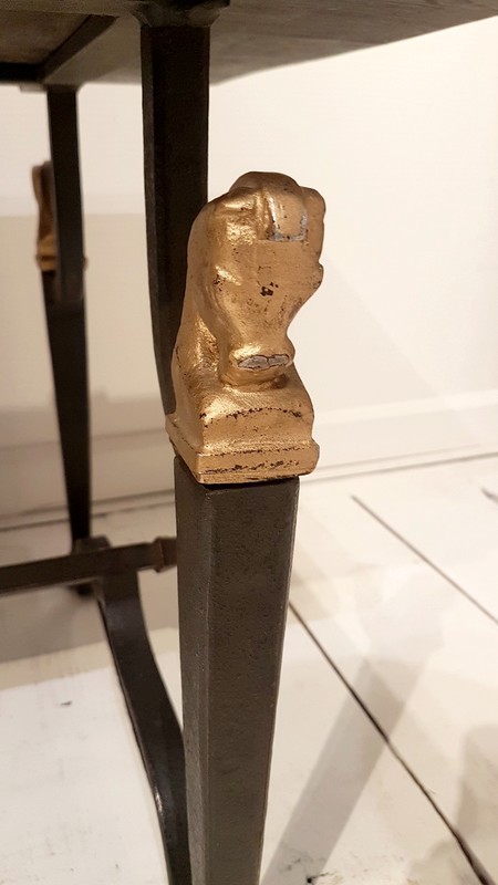 F 817 FD Solid oak and wrought iron coffee table by Jean-Charles Moreux France 1950s