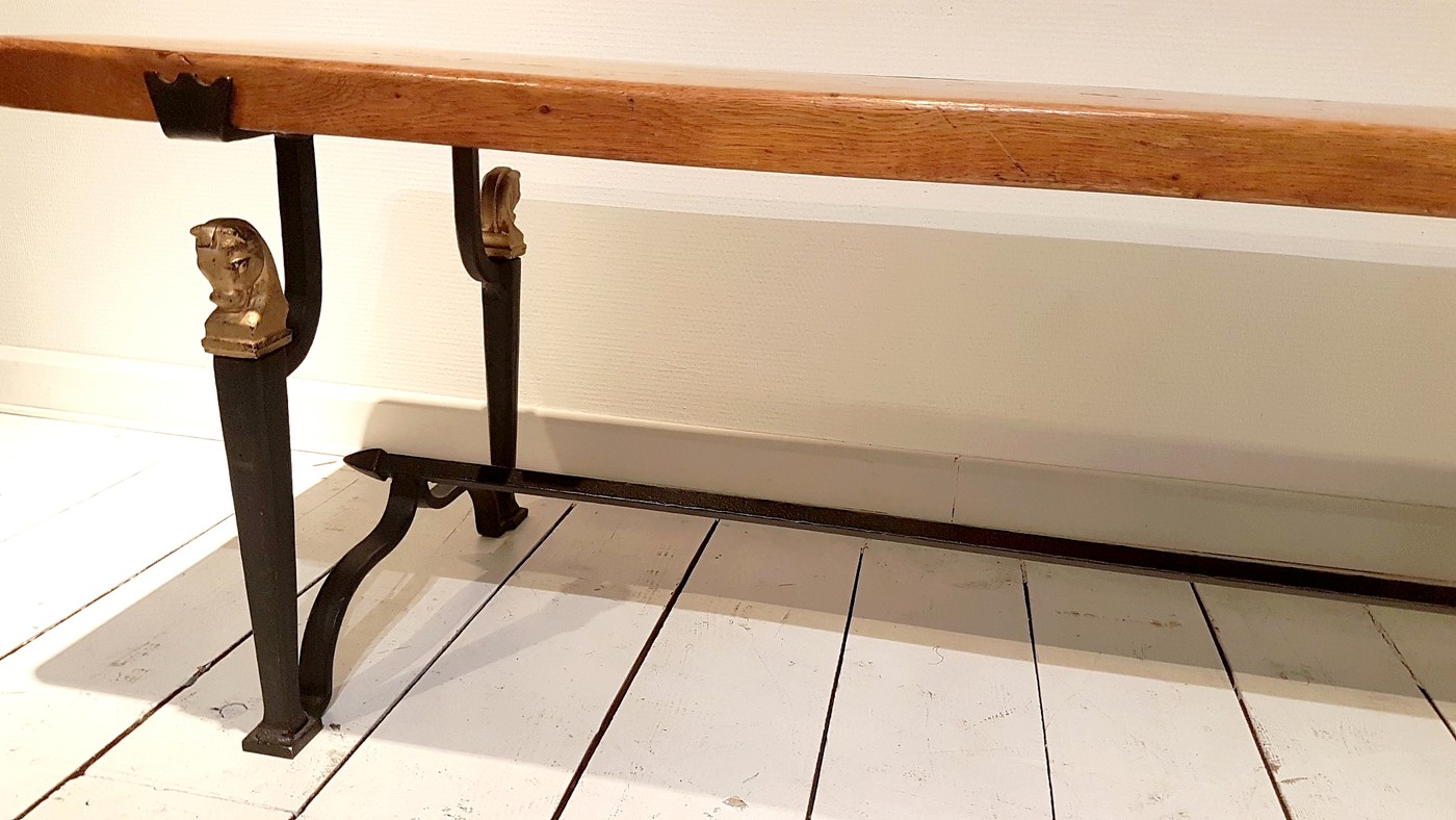 F 817 FD Solid oak and wrought iron coffee table by Jean-Charles Moreux France 1950s