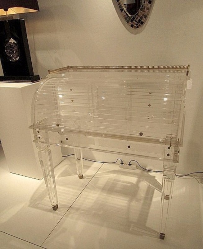 F 829 AG Rare secrétaire à tambour lucite Comatec France 1980 numéroté