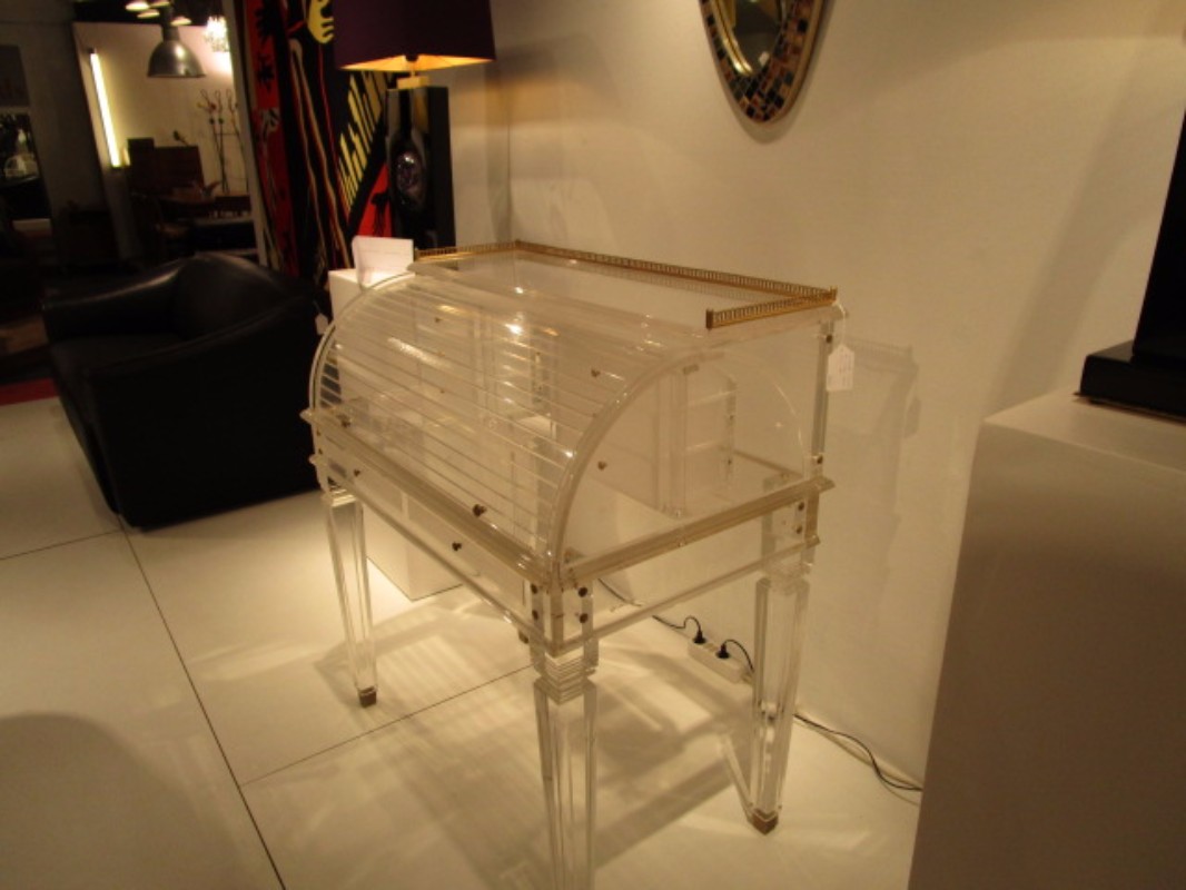 F 829 AG Rare secrétaire à tambour lucite Comatec France 1980 numéroté