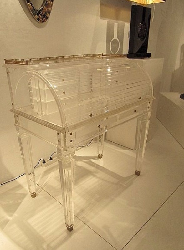 F 829 AG Rare secrétaire à tambour lucite Comatec France 1980 numéroté
