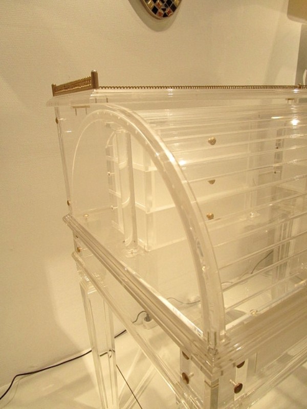 F 829 AG Rare secrétaire à tambour lucite Comatec France 1980 numéroté