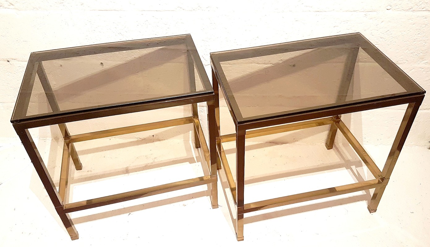 F 885 JC Pair Brass cigarettes tables FRance 1970s