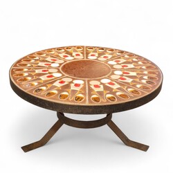 F 887 APO round ceramic coffee table signed Raymond Corroyez