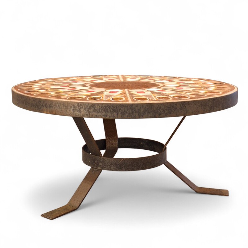 F 887 APO round ceramic coffee table signed Raymond Corroyez