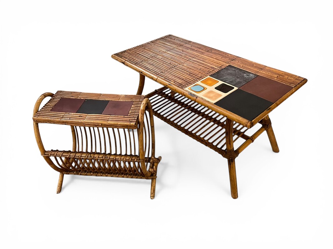 F 900 CW bamboo and ceramic tiles coffee table + magazines holder