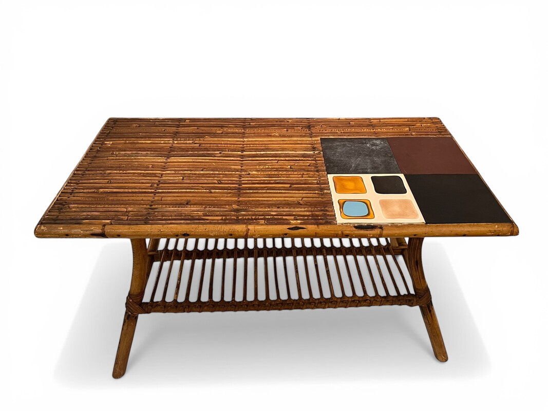 F 900 CW bamboo and ceramic tiles coffee table + magazines holder
