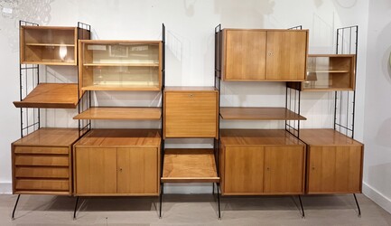 F 901 JD/RC Large free standing string shelt-system unit bookcase by Silverschild Germany, 1950s