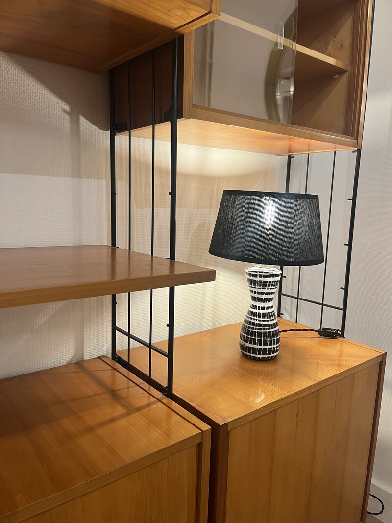 F 901 JD/RC Large free standing string shelt-system unit bookcase by Silverschild Germany, 1950s